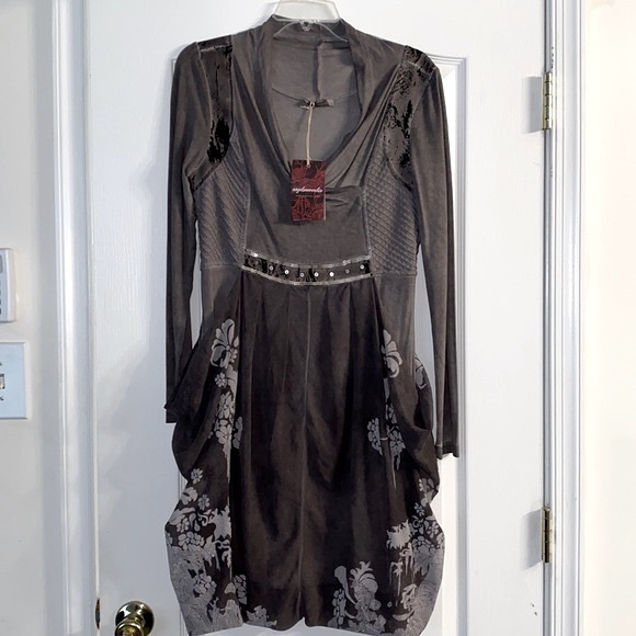 Angels Never Die Dark Gray Unique Design Empire-Waist Dress - Picture 5 of 15